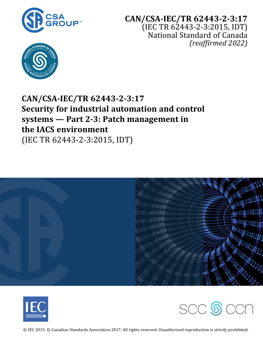 CSA CAN/CSA-IEC/TR 62443-2-3:17 (R2022) PDF Preview